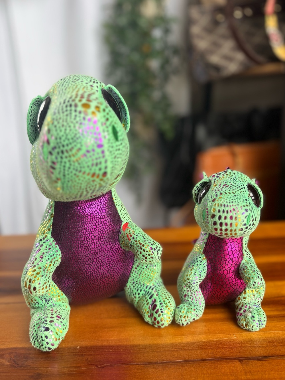 Ty Beanie Boos Cinder Green Dragon Plush Lot Medium 13” & Small 6” Buddy Set